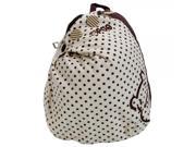 Women Korea Style Casual Canvas Shoulder Backpack with Embroidery Bear Dot Beige