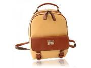Korean Style Color Patchwork PU Leather Zip Women Backpack Khaki