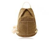 Preppy Style Bucket Shape Color jointing Canvas Backpack Khaki