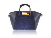 New and Stylish Matte Leather Female Handbag with Alligator Grain and Smile Pattern Sapphire