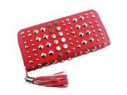 Fashion Tassel Zipper PU Long Wallet Purse Red