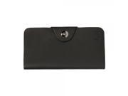 Fashion Women Leahter Magnetic Button Closure Long Wallet Purse Black