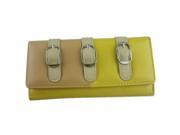 Women Metal Button Decorative Style Long Purse Wallet Yellow