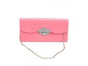 Embossed Leather Chain Handle Bag Purse Wallet Pink