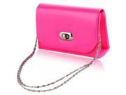 Pure Color Imitated Patent Leather Woman Handbag Shoulder Bag with Chain Rose Red