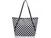 Portable Plaid Pattern PU Women’s Handbag Black
