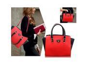 Newfashioned Bat Style Cross Pattern Color Contrasting PU Leather Handbag Red