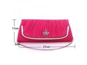 Satin Finish Wrinkle Style Silk Evening Bag with Chain Rose Red