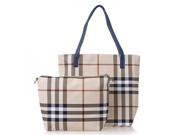 Two piece Front and Back Plaid Pattern PU Strap Female Bag Blue