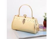 Luxury Exquisite Case Shape Glossy Metal Plating Floral Embossing Clutching Closure Women’s Evening Bag Golden