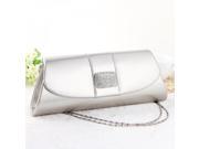 Elegant Retro Style Painted Surface Pure Color Rhinestone Decorated Chain Strap Women’s Evening Bag Silver
