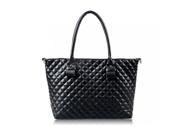 Fashion Embroidered Diamond Lattice Pattern Zipper Closure Women’s Handbag Black