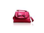 Sweet Mini Trapezoidal Shape Pure Pattern Bowknot PU Leather One shoulder Handle Bag Rose Red