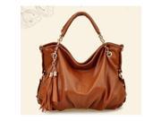 Fashion Soft Pure Color Tassel Pendant Chain Leather Strap Women’s Handbag Brown