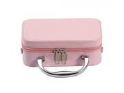 Fashionable PU Leather Mirror Zip Makeup Cosmetic Travel Bag Pink