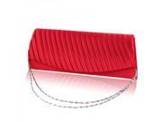 Fashion Pure Color Silky Surface Horizontal Rectangle Shape Oblique Drape Grain Chain Strap Women’s Evening Bag Red