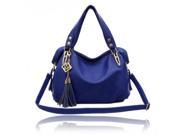Fashion Pure Color Horizontal Square Shape Zipper Closure PU Handbag with Tassel Pendant Blue