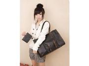 Korean Style Stylish Seams Pattern PU Leather Handbag Black