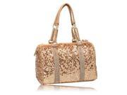 Fashion Pure Color Sequins Decorated Zipper Closure PU Leather Women’s Handbag Golden