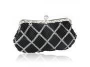 Exquisite Trapezoid Check Pattern Rhinestone Studded Snap Fastener Handbag Black