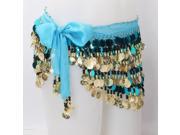 308 Gold Coins 5 Layers Belly Dancing Waist Chain Acid Blue