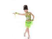 Four piece Pure Cotton Paillette Tassels Latin Dance Dress Performance Dancewear for 120cm Girls Green