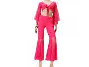 Sexy Belly Dance Gauze Costume Sleeve Top Pants Set Rose Red