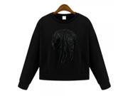 Euramerican Style Stylish Skull Pattern Long Sleeve Women Fleeces Sweater Black S