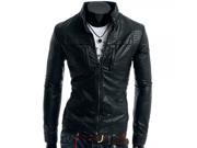 Autumn Style Stand Collar Double Zippers Men’s PU Leather Jacket Black M