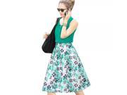 European Style Vintage Sleeveless Sweater and Floral Midi Skirt Two piece Set Green S