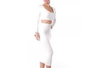 Casual U neckline Contrasting Color Long Sleeve Slim Two piece Set Wear M White