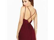 Sexy Backless Crossed Straps Camisole V Neck Chiffon Georgette Female One Piece Short Pants Claret Red M