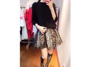 Elegant Easy matching Round Neck Knitted Top Leopard Short Shirt Women’s Two piece Suit Black Leopard Free Size