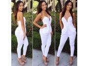 Newfashioned Sexy Strapless Women’s One piece Jumpsuit with Pockets White M