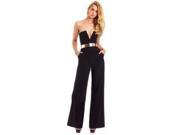 New Western Style Strapless Women Polyester Bell bottoms Jumpsuit Black S