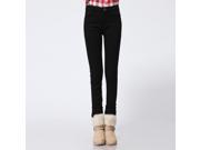 Trendy Colorful Cotton Thickened Women Skinny Jeans with Velvet Black 27 Yards Size