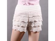 Fashion Women Lace Trousers Skirt with 3 layer Hem and Elastic Waist Free Size Apricot