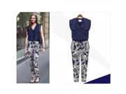 2014 Summer New Stylish Euramerican Style Print Jumpsuit Blue