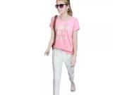 6931 Cozy Short Sleeve Letters Printing T shirt and Harem Pants Woman Two piece Set Pink