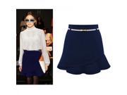 New Spring Short Bright All match Pure Color Irregular Hem Polyester Women Skirt Navy Blue S