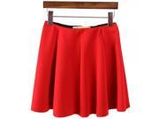 European Style Elastic Waist Pleated Mini Skater Skirt Red M