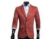Leisure Style Zippered Pockets Two Buttons Men’s Suit Jacket Red Coffee M