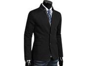 New Autumn Winter Casual Leather patched Spliced 2 Button Men’s Suit Black M
