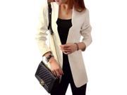 Fashion Elegant Slim Long Style Collarless Cut Neck Padded Shoulder Long Sleeve Women’s Suit White M