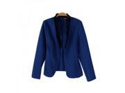 Fashion Elegant Pure Color Figure flattering Flounced Collar Long Sleeve Women’s Suit Dark Blue S