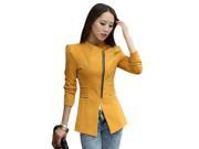 Compact Long Style Slim Zipper Decorated Long Sleeve Women’s Suit Coat Yellow S