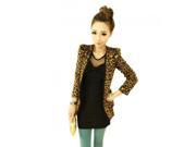 European Style Shoulder Pad Imitated Suede Leopard Grain Woman Blazer Leopard S