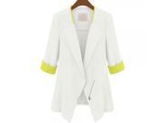 European Style Contrast Color Half Sleeve Zip Woman Blazer White S