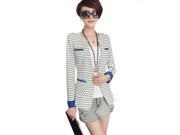 Stylish Form fitting Stripes Style Long Sleeves Cotton Female Coat Blue White