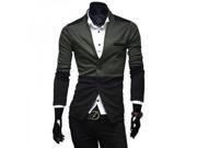 Korean Style Stand Collar Color Patchwork Fitted Man Blazer Army Green M